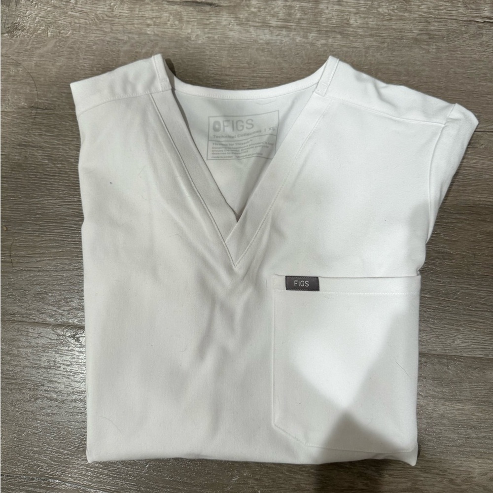 Figs Classic White V-Neck Scrub Top